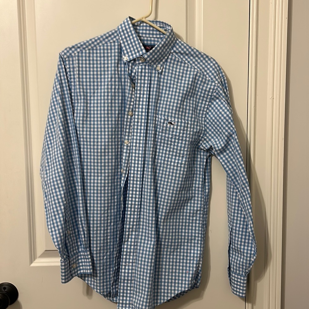 Men’s Vineyard Vines Tucker shirt small light blue gingham